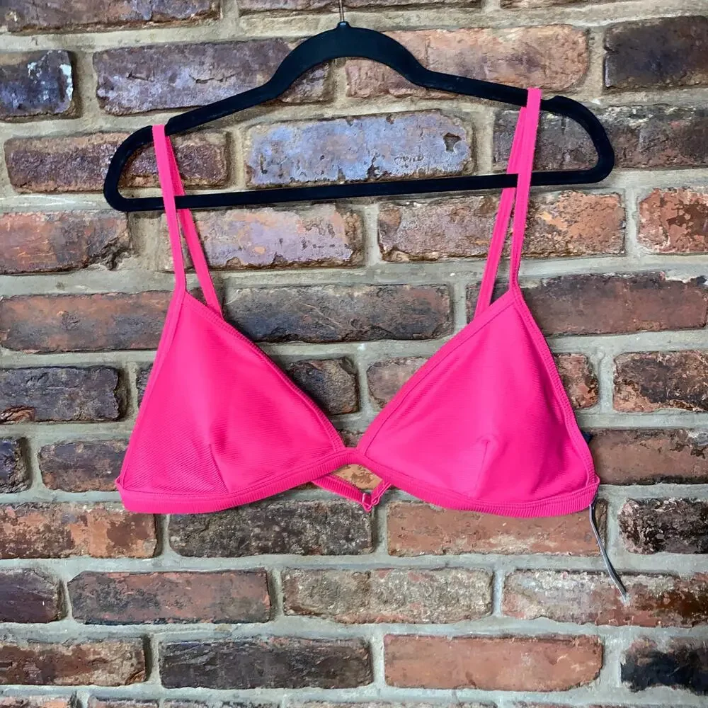 New J. Crew Fuchsia Pink Ribbed Triangle Bikini Swim Bathing Suit Top Size 2X